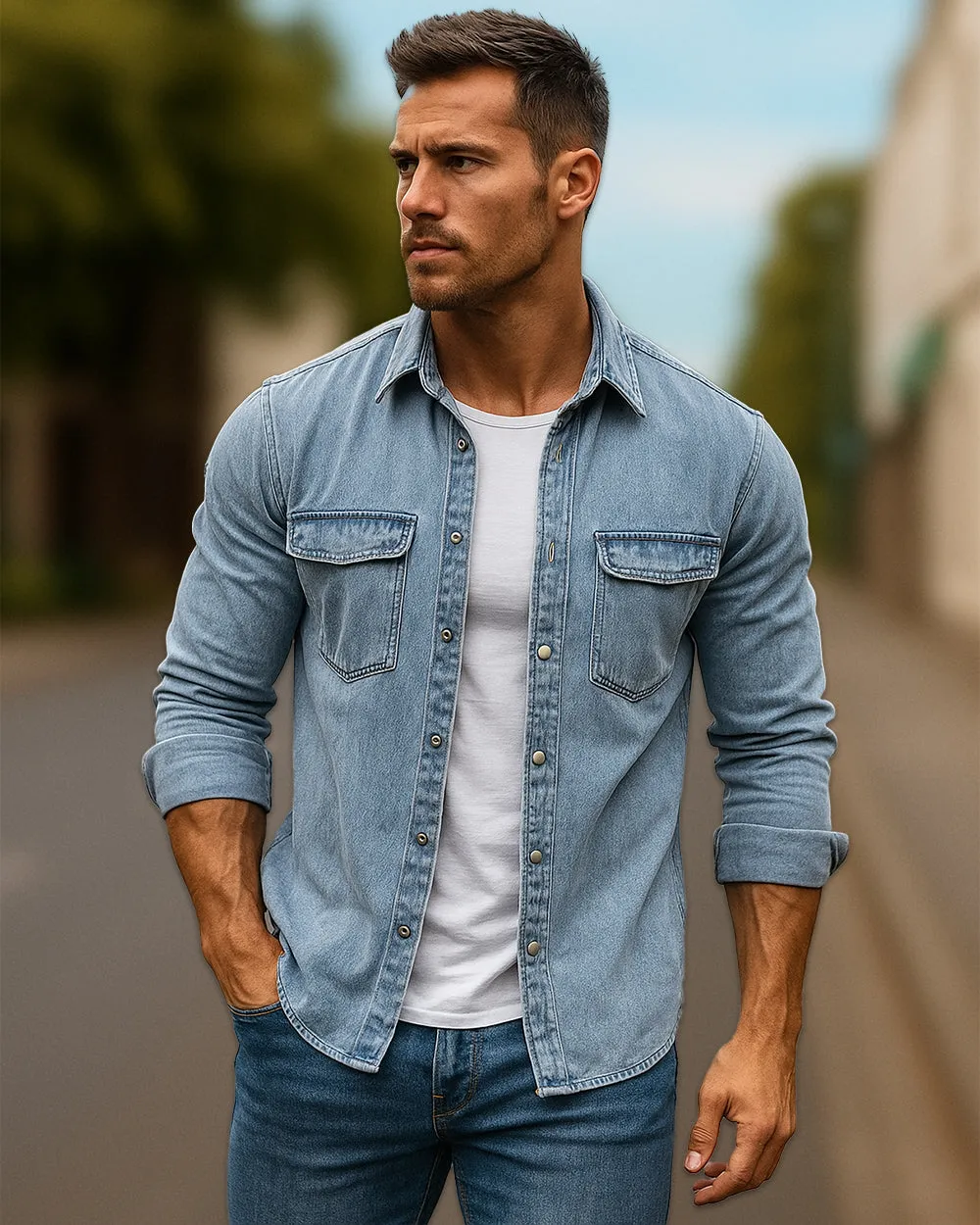 Men’s Classic Cotton Denim Shirt sold by Aha Selected