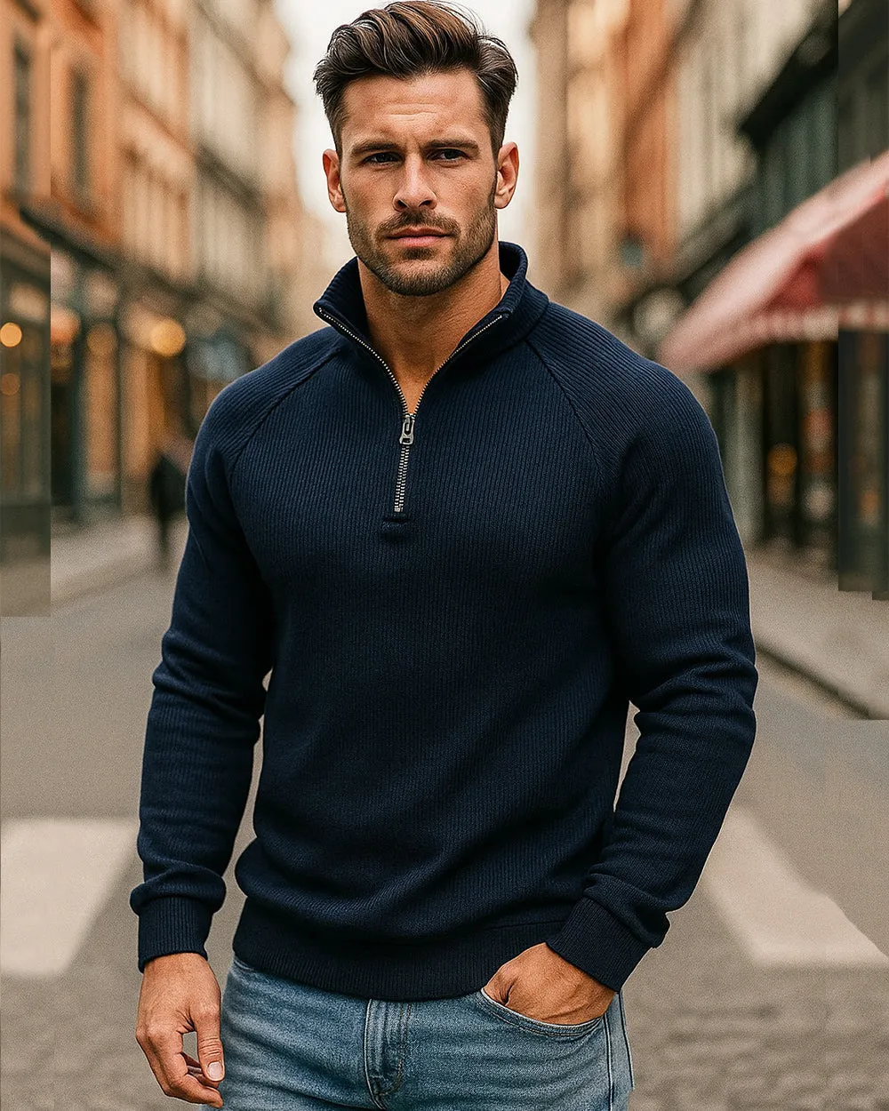 Men’s Waffle Fleece-Lined Half-Zip Sweatshirt sold by Aha Selected