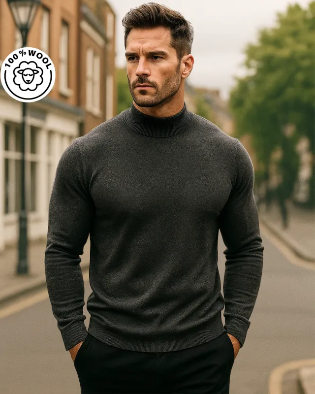 100% Wool Mid-Weight Mock Neck Sweater sold by Aha Selected