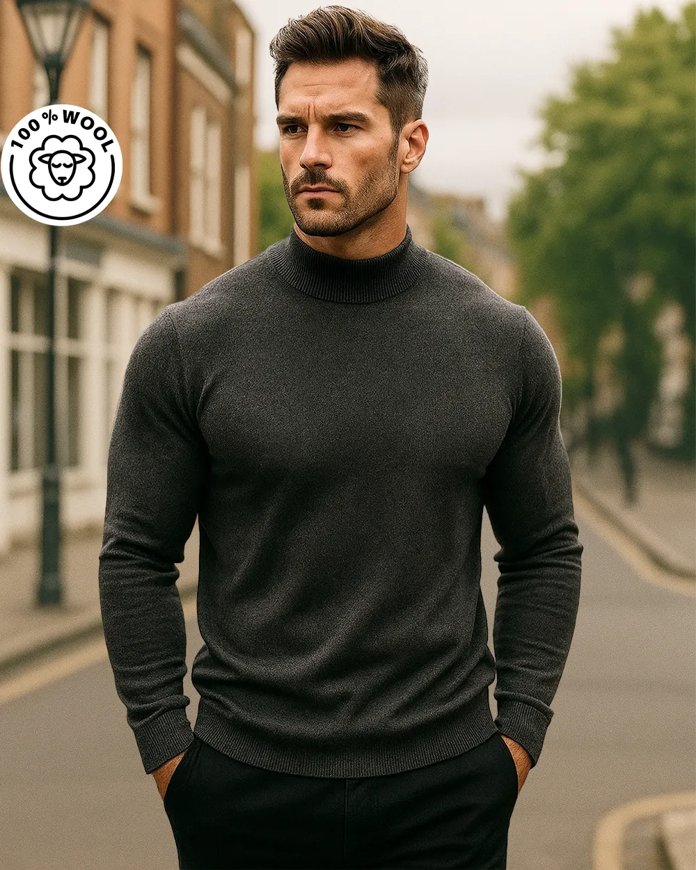100% Wool Mid-Weight Mock Neck Sweater sold by Aha Selected