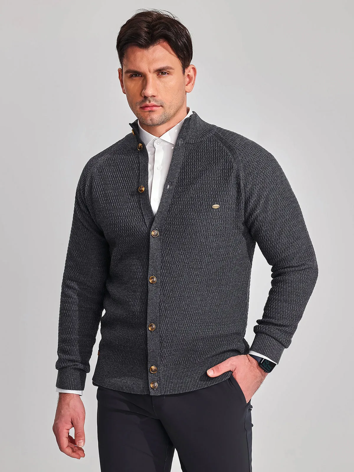 Men's Long Sleeve Stand Collar Cardigan Sweaters sold by Aha Selected product image thumbnail 5