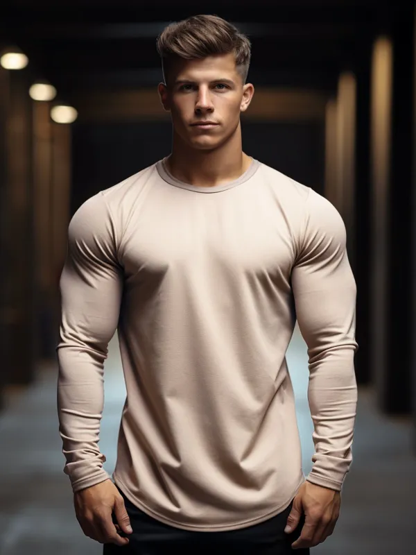 Kore Curved Hem Midweight Cotton Crewneck Long Sleeve T-shirt sold by Aha Selected