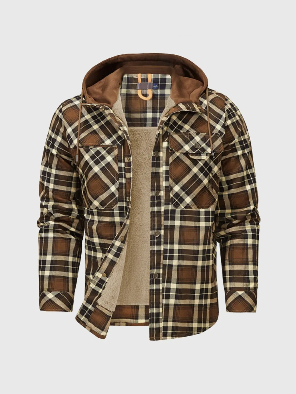 Corduroy Plaid Hooded Sherpa Lined Flannel Jacket sold by Aha Selected product image thumbnail 4