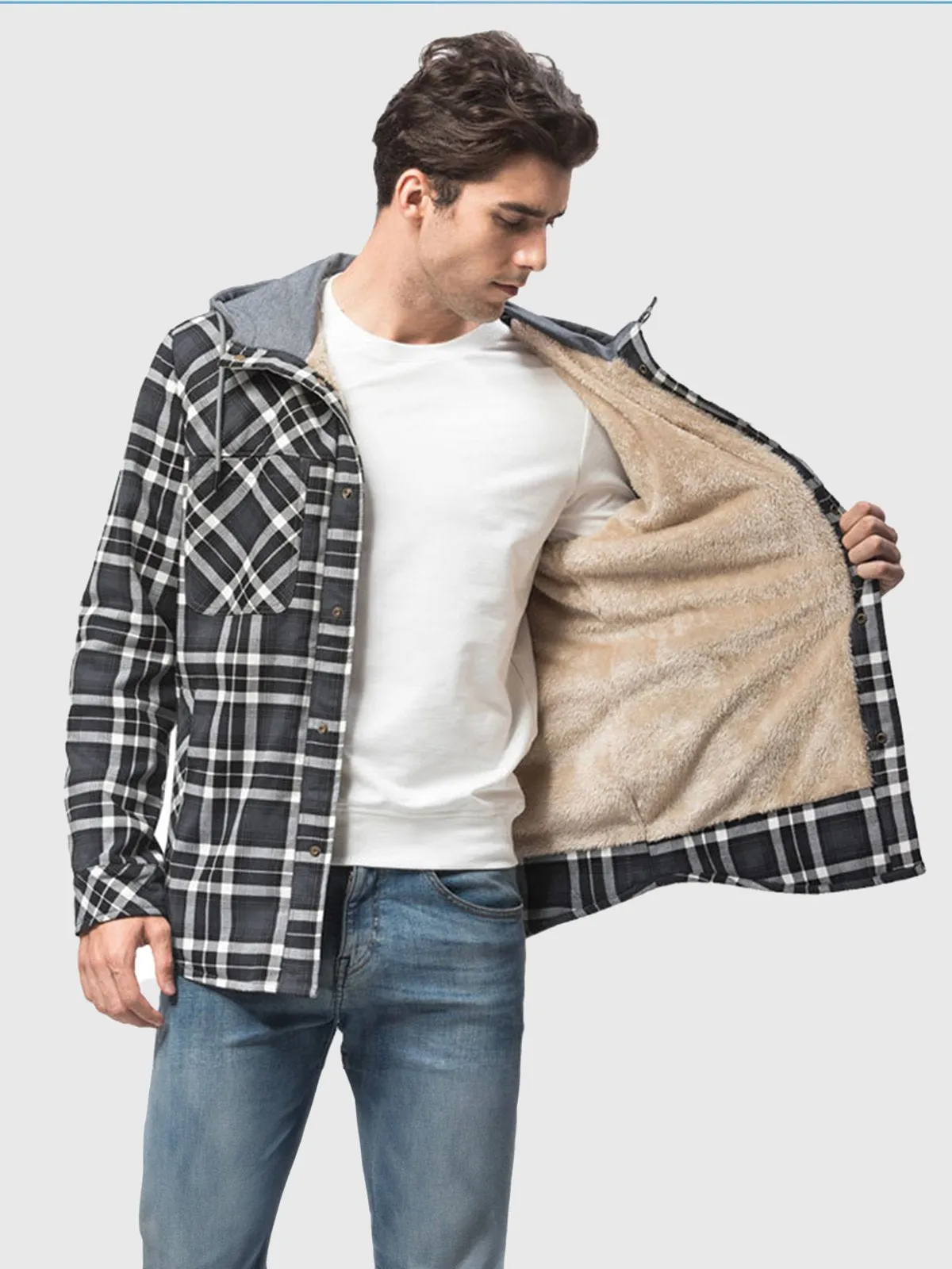 Corduroy Plaid Hooded Sherpa Lined Flannel Jacket sold by Aha Selected product image thumbnail 3