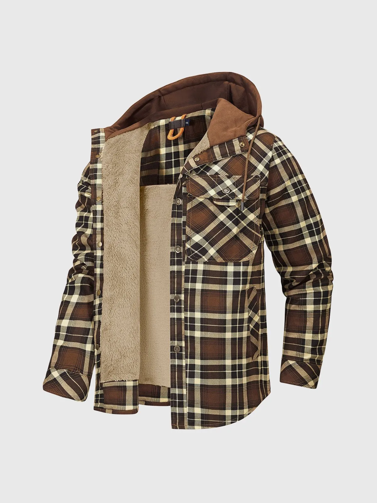 Corduroy Plaid Hooded Sherpa Lined Flannel Jacket sold by Aha Selected product image thumbnail 5