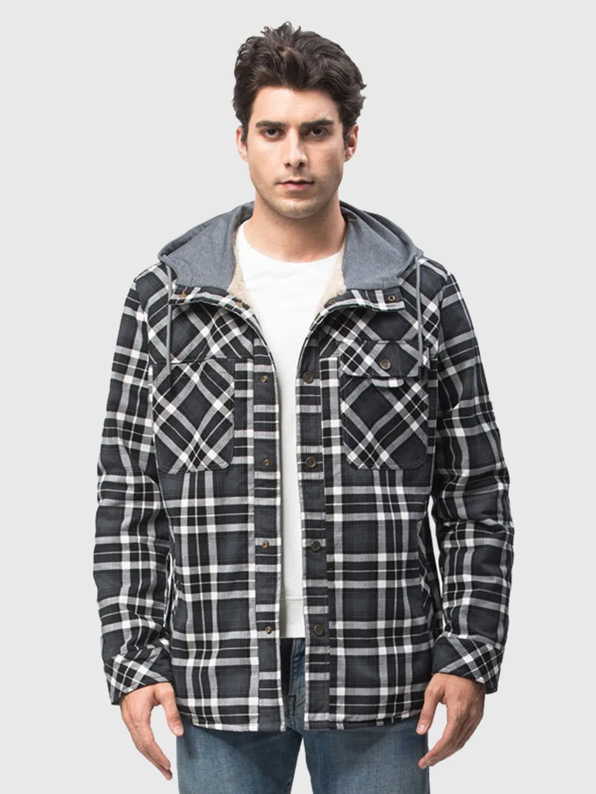 Corduroy Plaid Hooded Sherpa Lined Flannel Jacket sold by Aha Selected