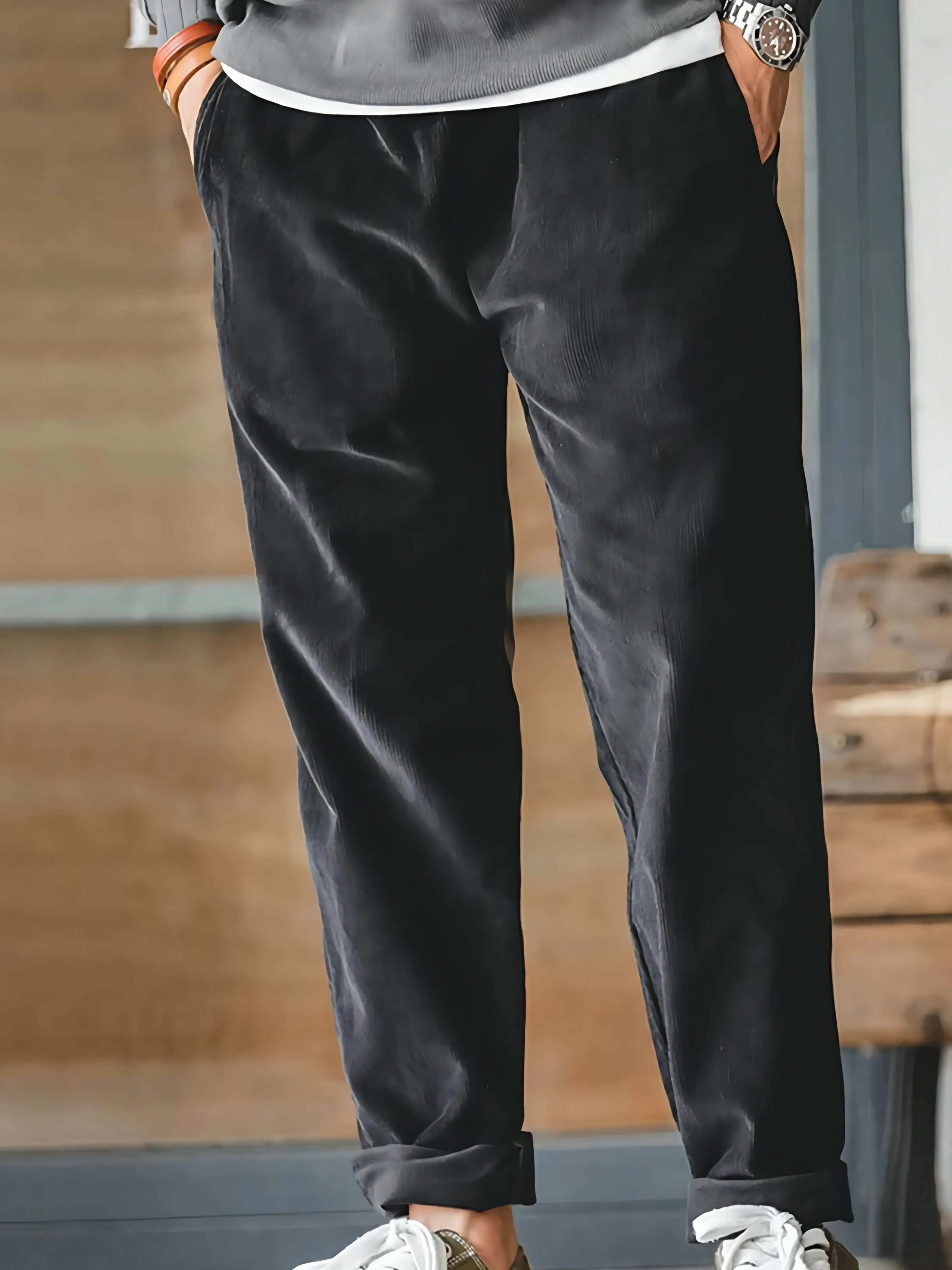 Men's Corduroy Relaxed Fit Straight Pants sold by Aha Selected