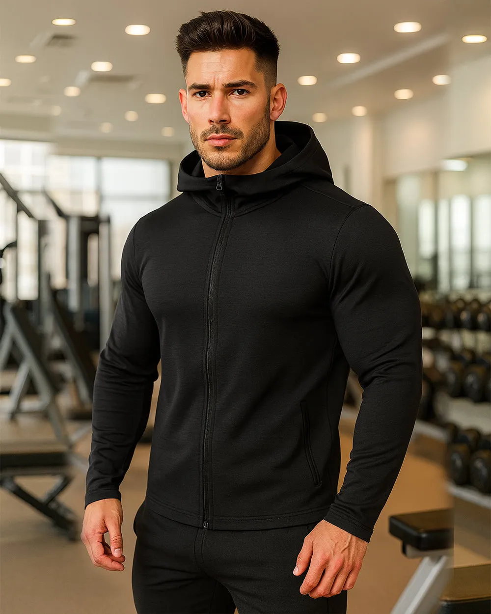 Athletic Slim-Fit Hooded Full Zip Jacket sold by Aha Selected