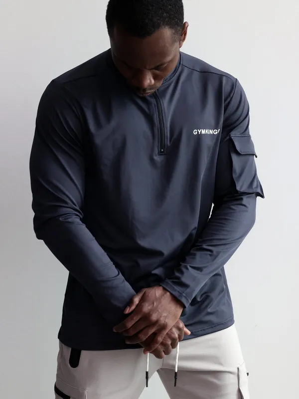 Cargo Pocket 1/4 Zip long Sleeves Shirt(Final Sale–No Return or Exchange) made by Aha Selected