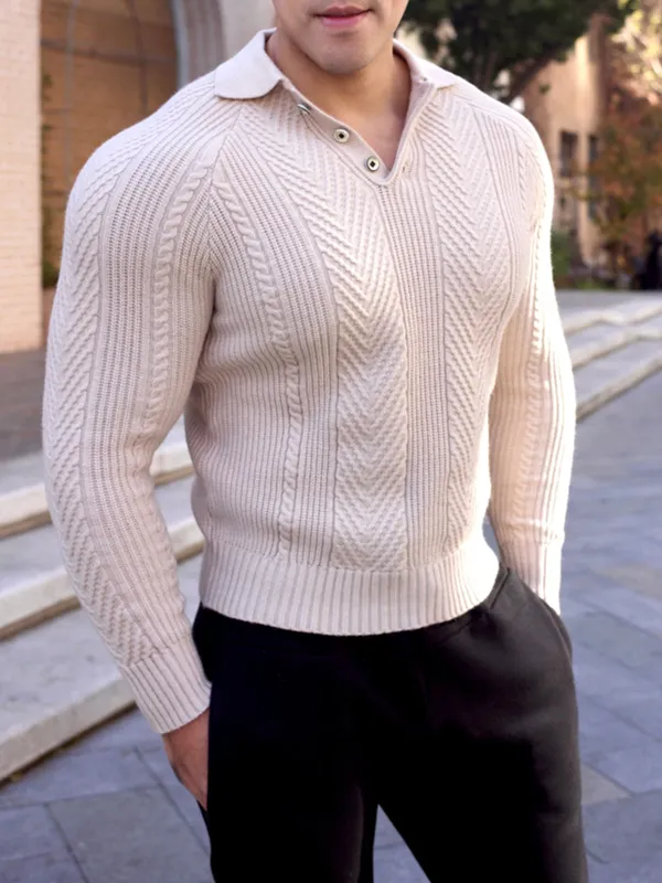 Henley Polo Cable Sweater (Final Sale–No Return or Exchange) sold by Aha Selected