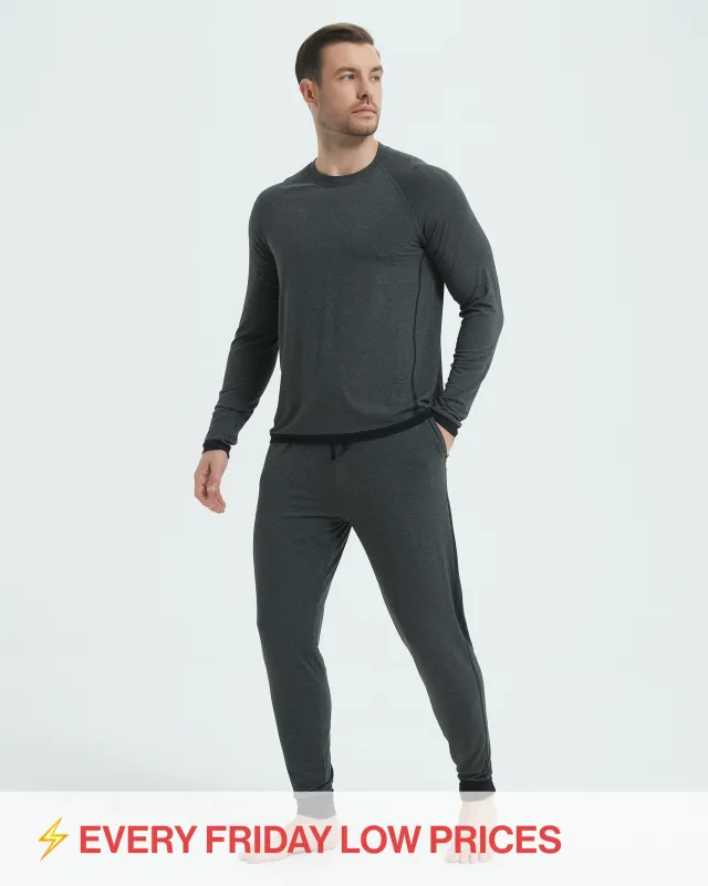 Bamboo Color Block Hem Long Sleeve Pajama Set New(Final Sale–No Return or Exchange) sold by Aha Selected