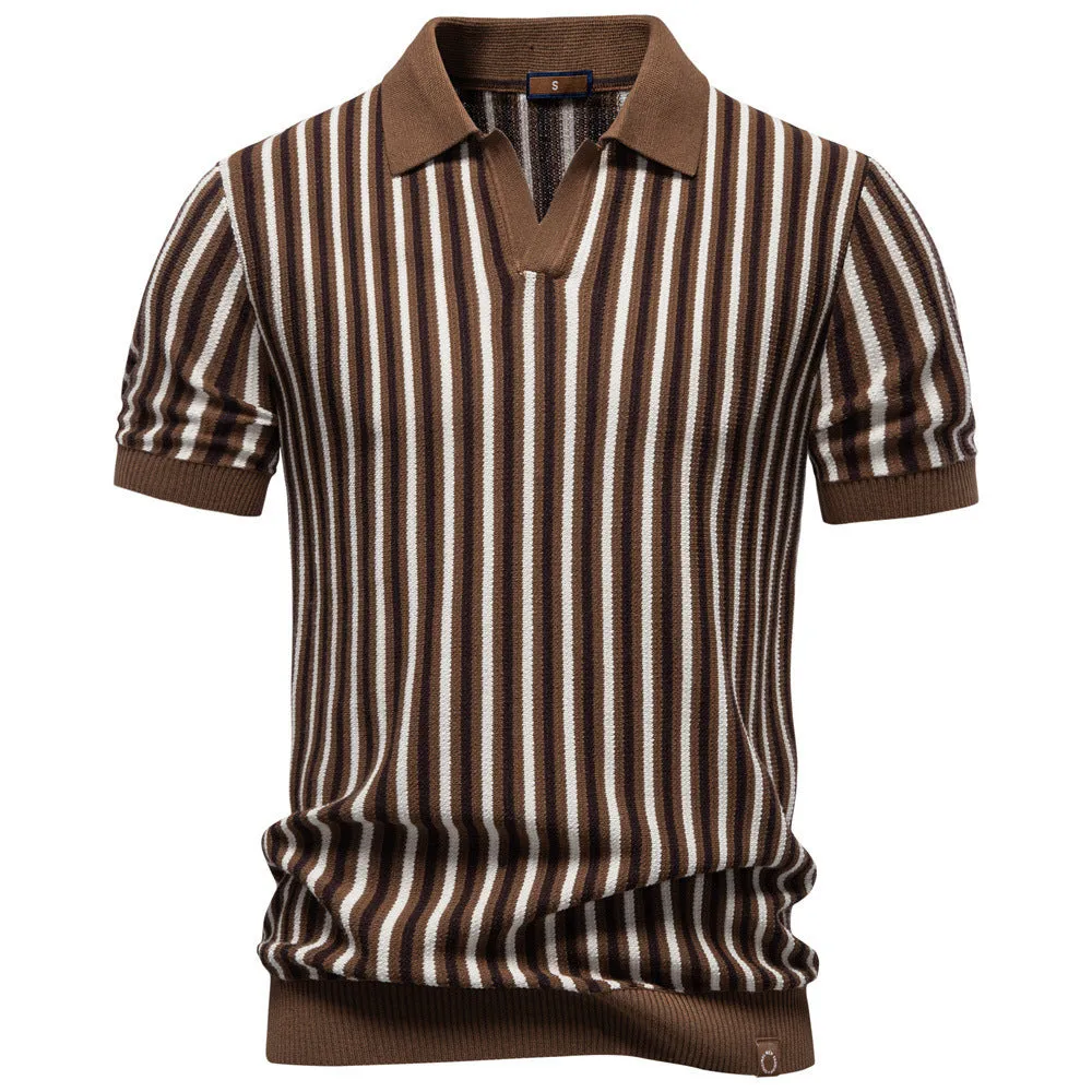 Men’s Vintage Stripe Knit Polo Shirt sold by Aha Selected product image thumbnail 3