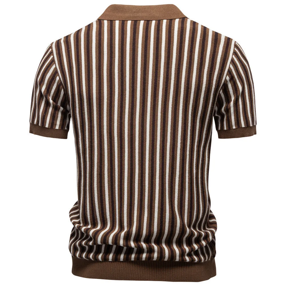 Men’s Vintage Stripe Knit Polo Shirt sold by Aha Selected product image thumbnail 4