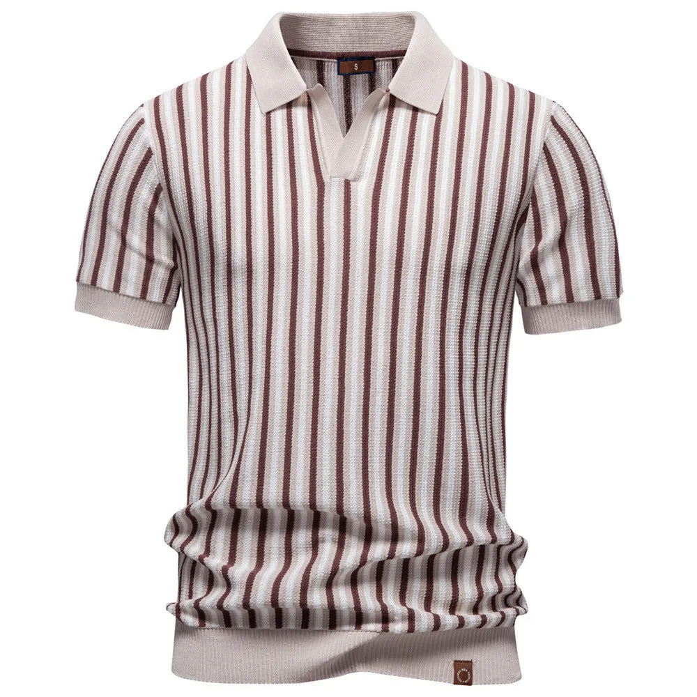 Men’s Vintage Stripe Knit Polo Shirt sold by Aha Selected product image thumbnail 2