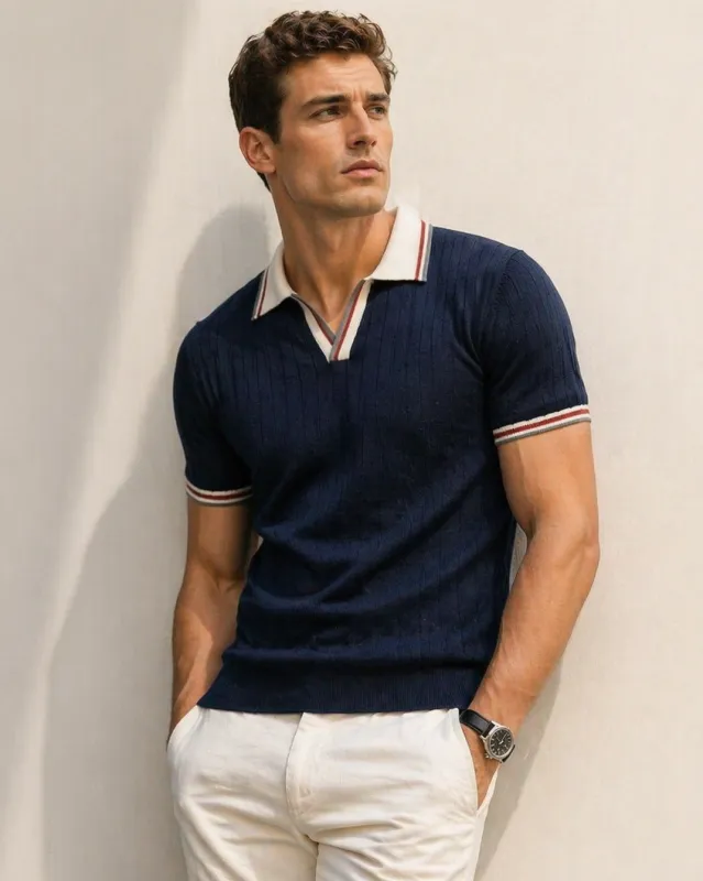 Men’s Heritage Contrast Collar Knit Polo Shirt made by Aha Selected