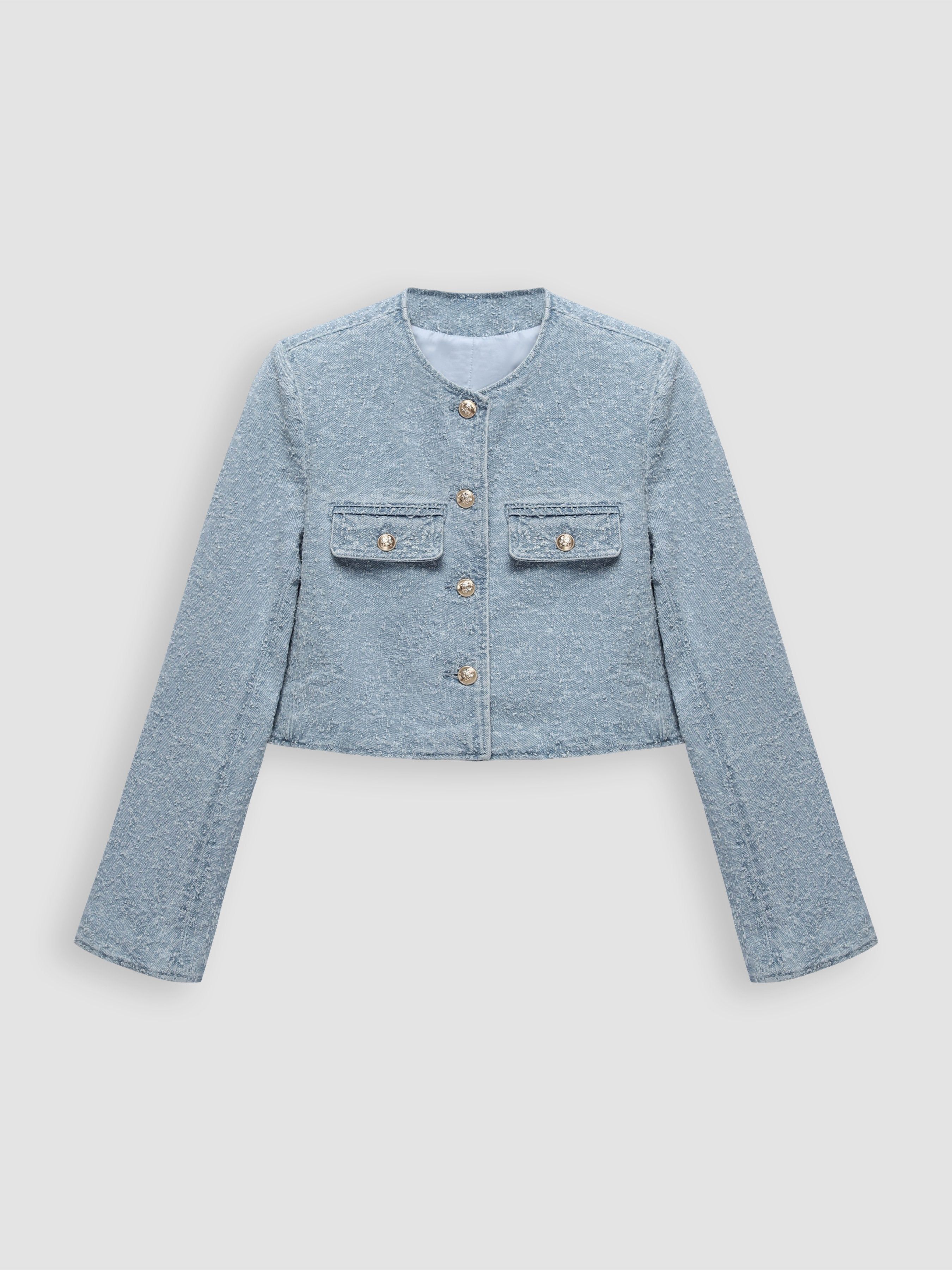 Washed Denim Patchwork Jacket sold by Aha Selected