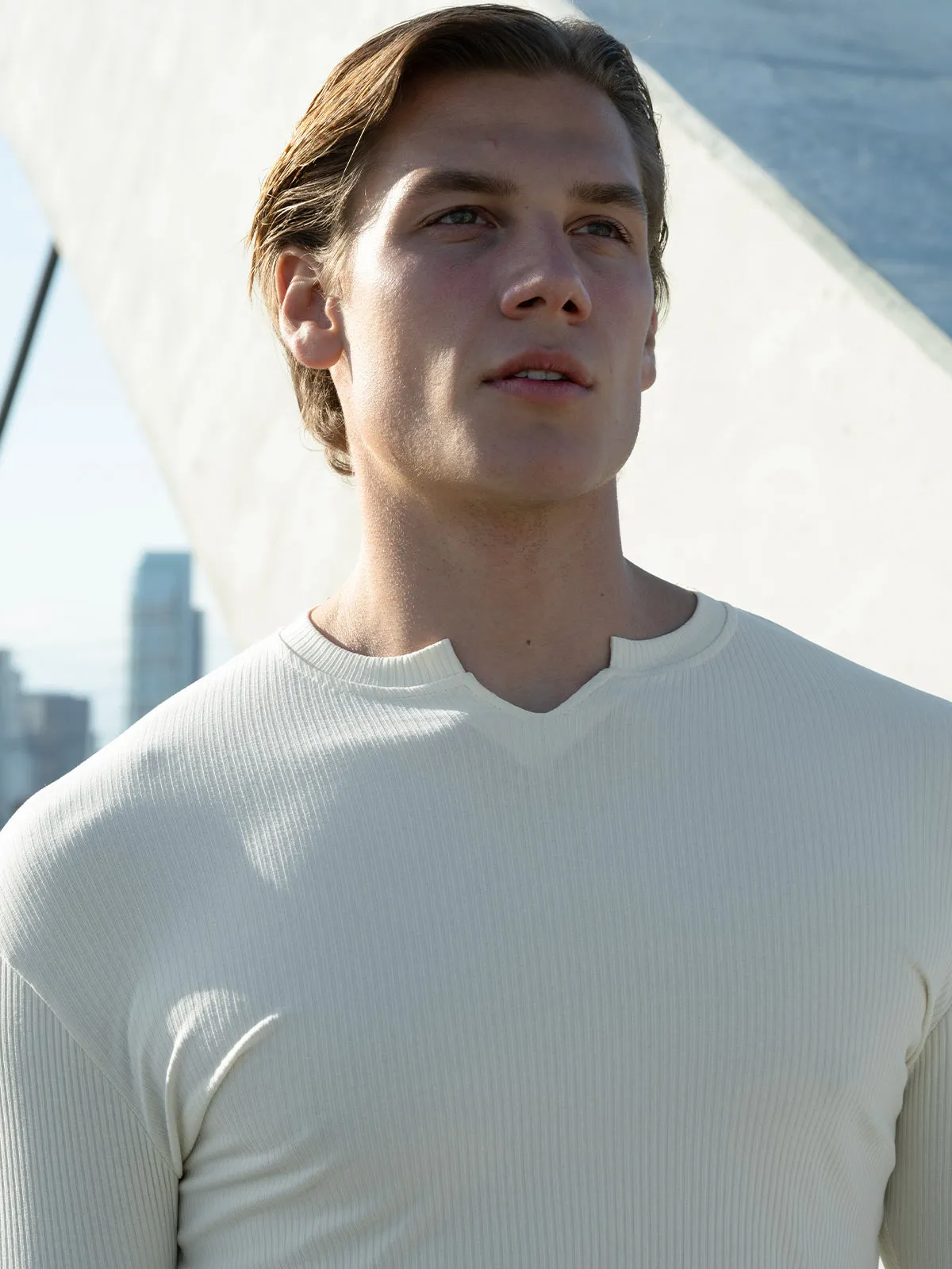 Muscle Fit V-Neck Long Sleeve Cotton Rib Knit T-Shirt sold by Aha Selected product image thumbnail 5