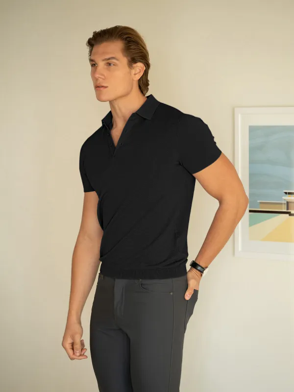 Silk Blend Short-Sleeved Knit Polo New sold by Aha Selected