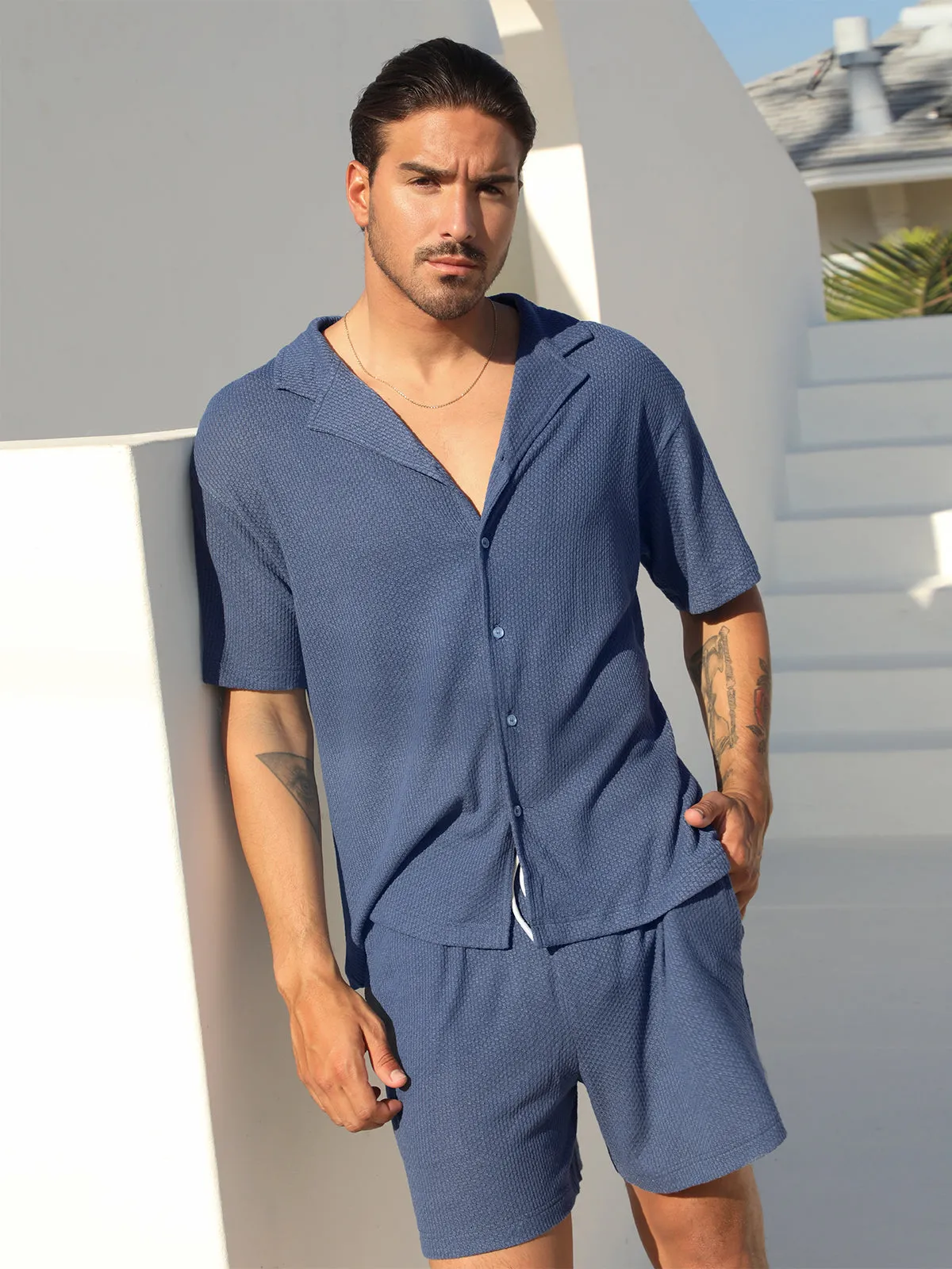 Set: Knit Hawaiian Set Shirt +Short Blue sold by Aha Selected product image thumbnail 2