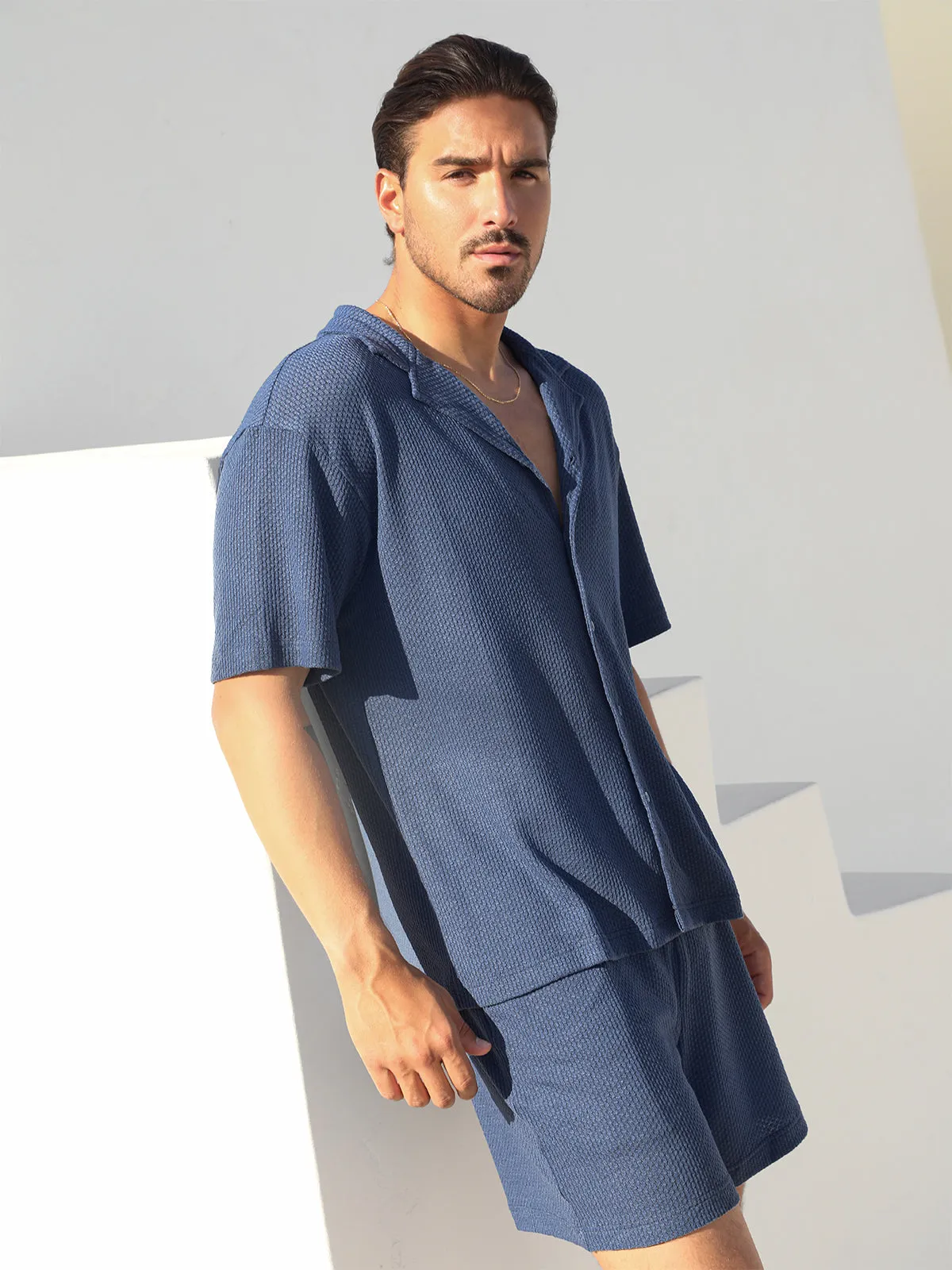 Set: Knit Hawaiian Set Shirt +Short Blue sold by Aha Selected product image thumbnail 3