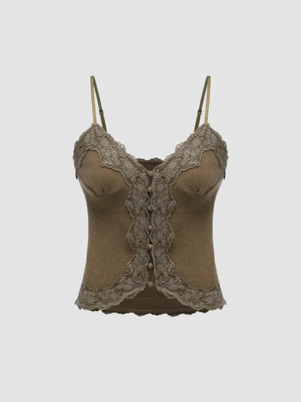 Strap Lace-Paneled Knitted Vest sold by Aha Selected