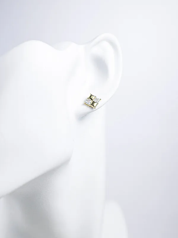 Square Metal Diamond Earrings sold by Aha Selected