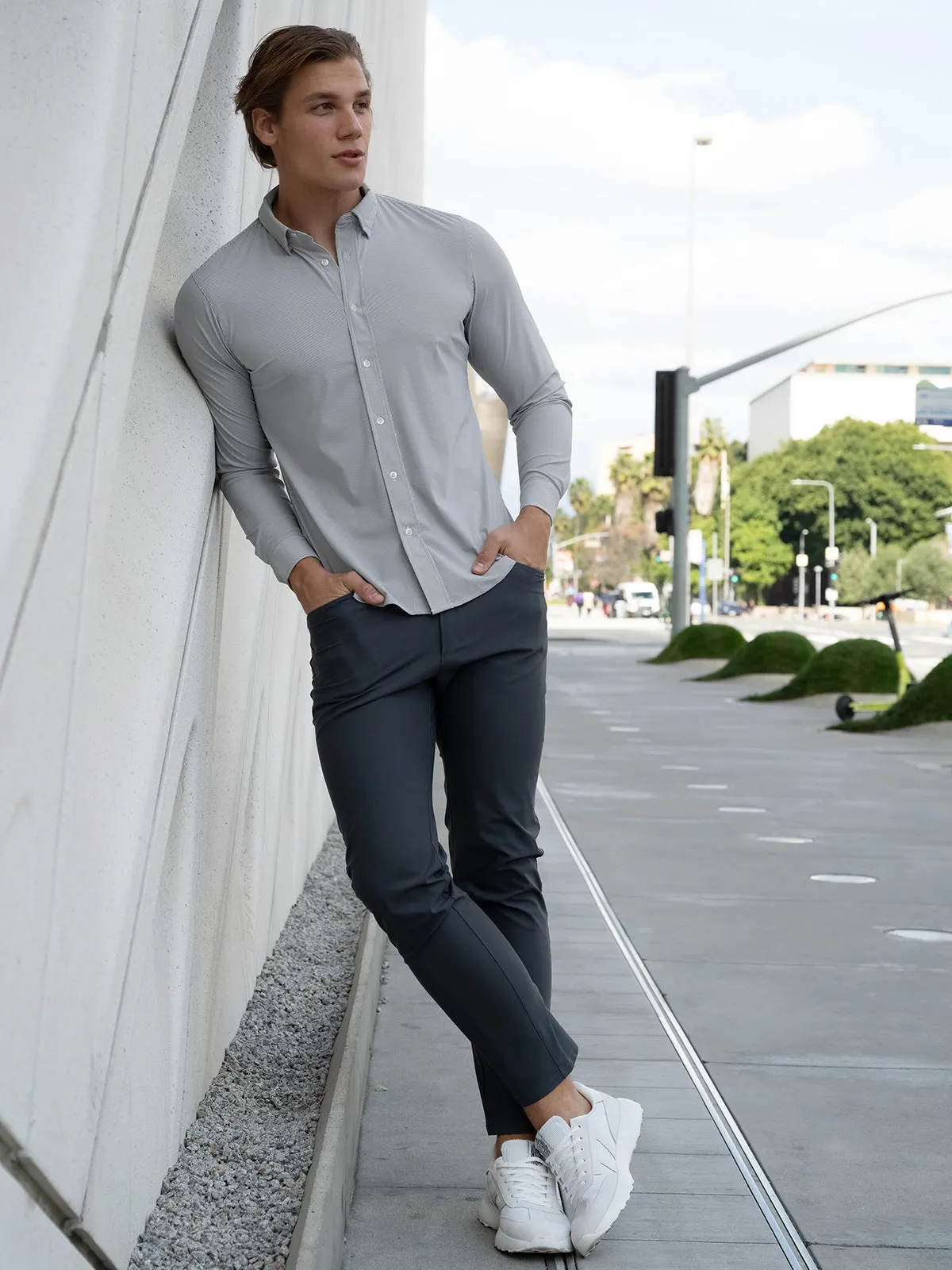 Commuter Performance Dress Shirt-Grey/White Stripe sold by Aha Selected product image thumbnail 5