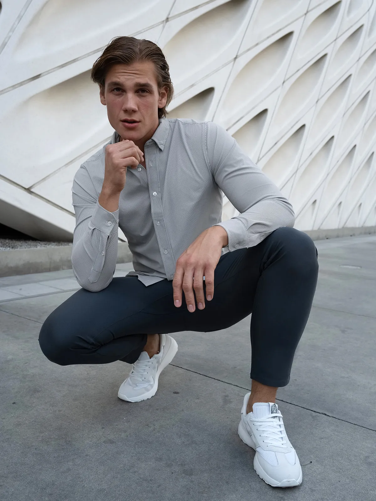 Commuter Performance Dress Shirt-Grey/White Stripe sold by Aha Selected product image thumbnail 2