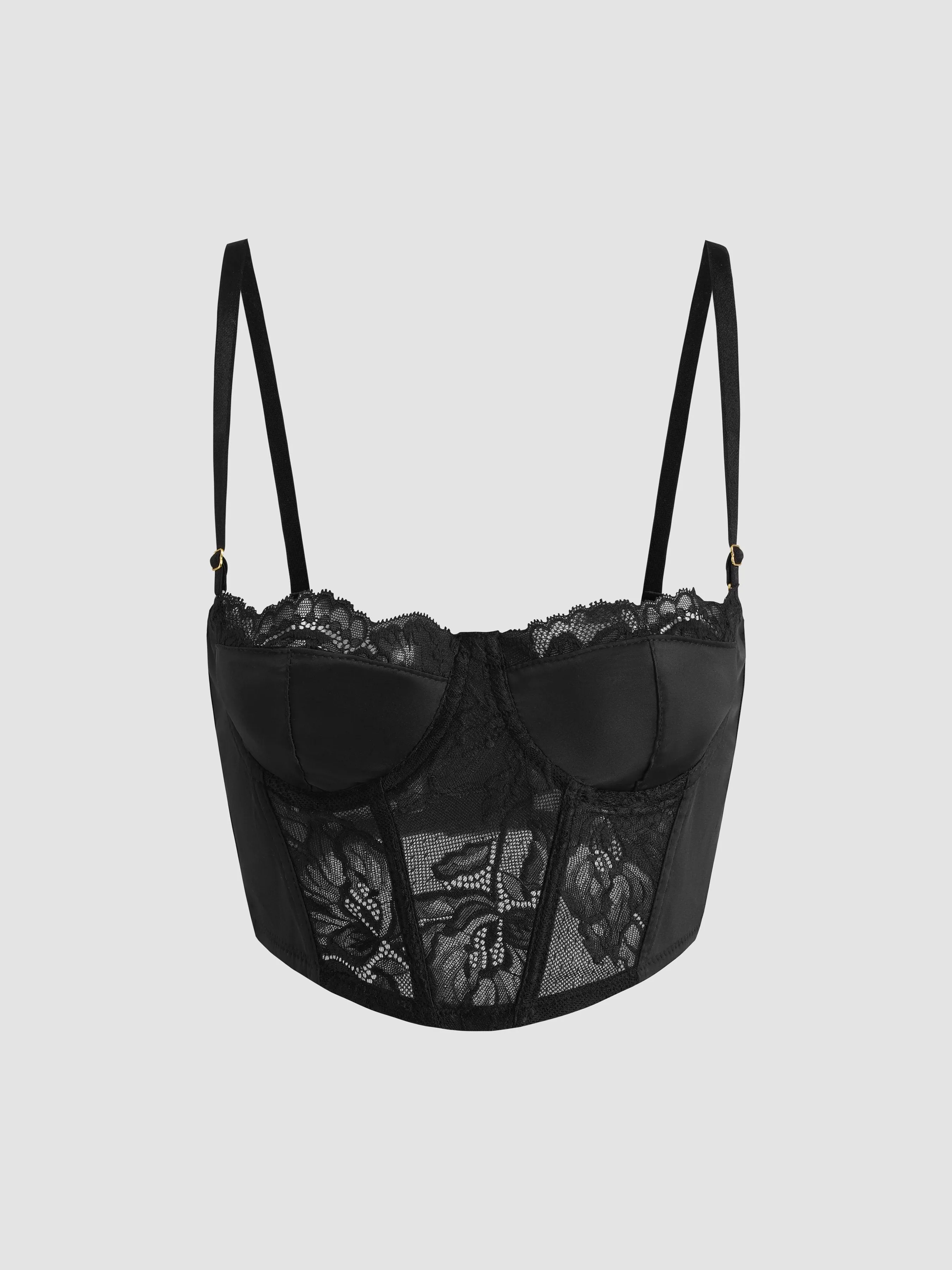 Lace Splicing Satin Longline Bra sold by Aha Selected