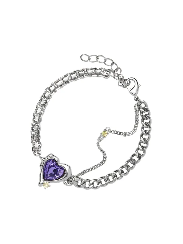 Purple Zircon Heart  Charm Bracelet sold by Aha Selected