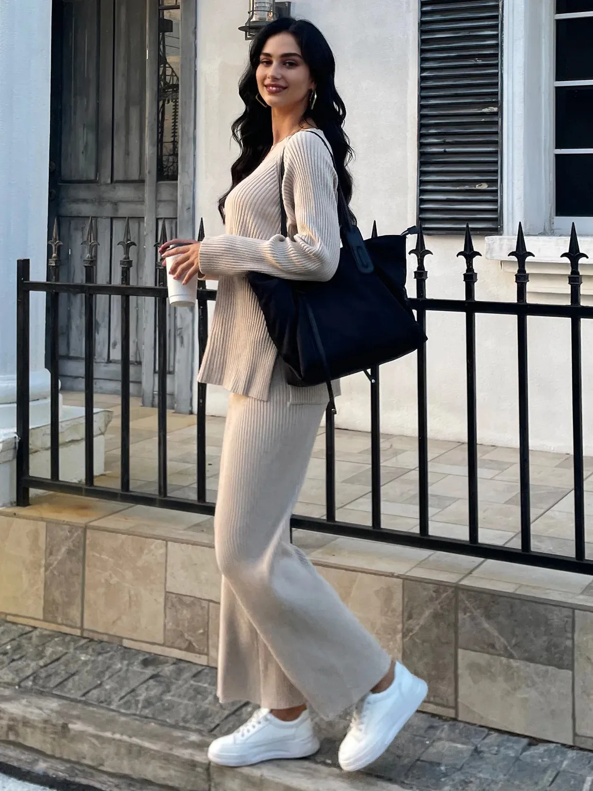 Knitted Sweater & Wide Leg Pant 2 Piece Lounge Set sold by Aha Selected product image thumbnail 3