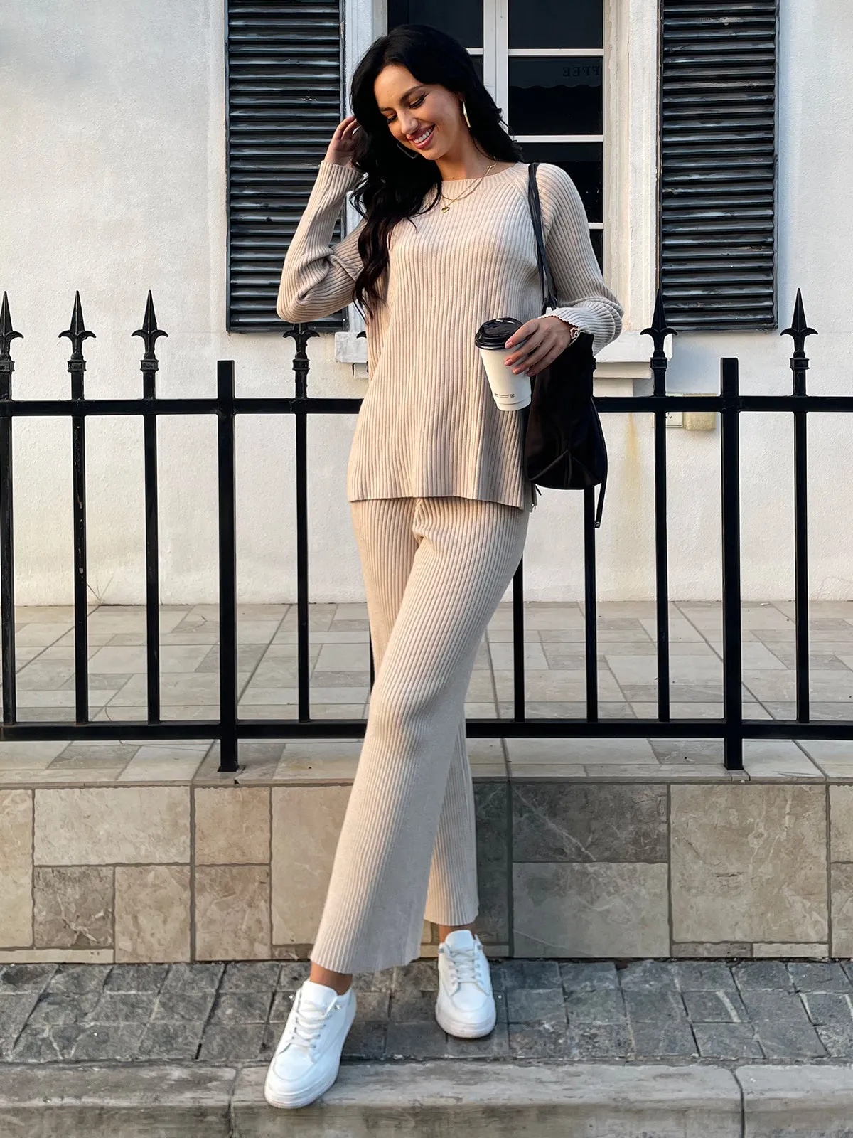 Knitted Sweater & Wide Leg Pant 2 Piece Lounge Set sold by Aha Selected product image thumbnail 4