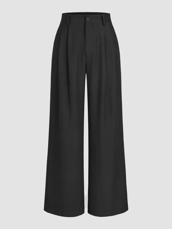 Solid Straight Wide-Leg Pants sold by Aha Selected