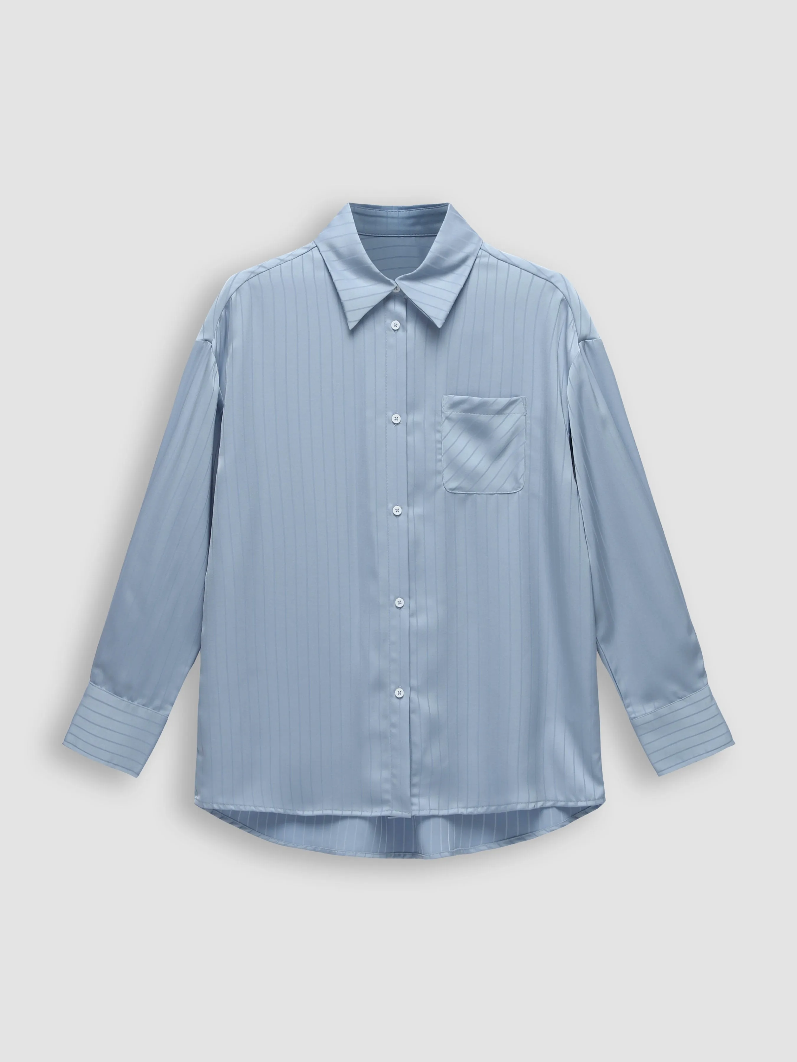 Satin Striped Oversized Long Sleeve Shirt sold by Aha Selected