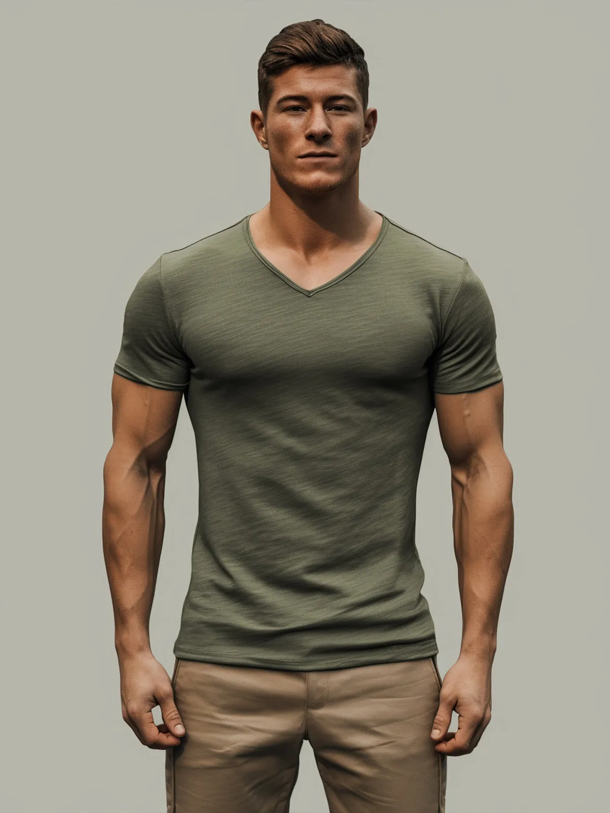 Slub Cotton V-neck T-shirt sold by Aha Selected product image thumbnail 5