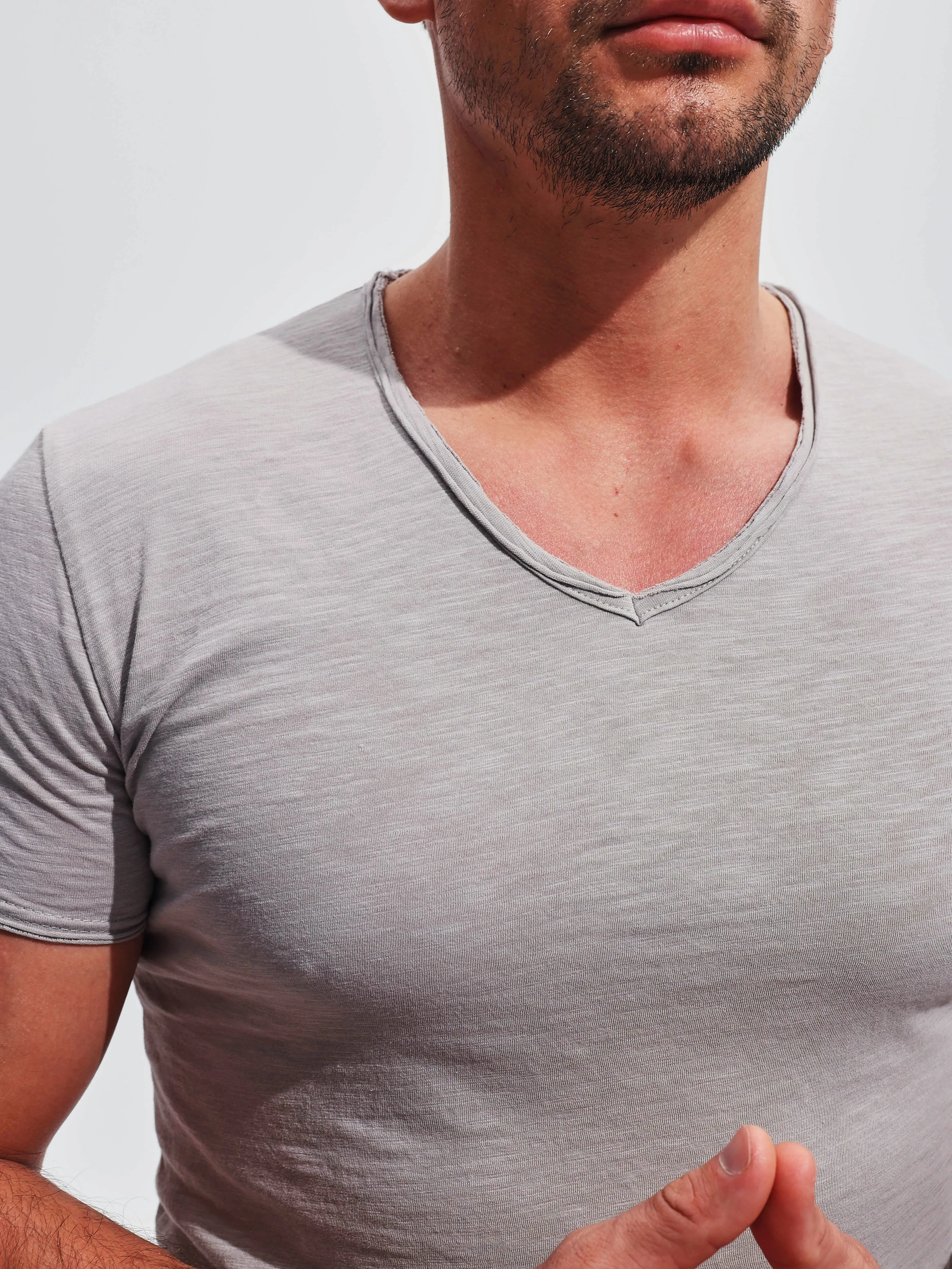 Slub Cotton V-neck T-shirt sold by Aha Selected product image thumbnail 3