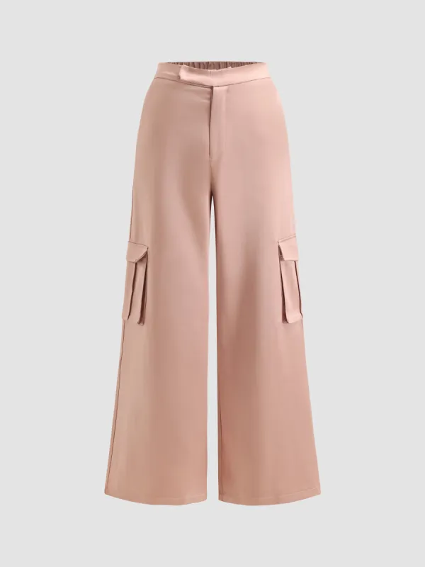 Satin Wide-Leg Cargo Pants With Pockets sold by Aha Selected