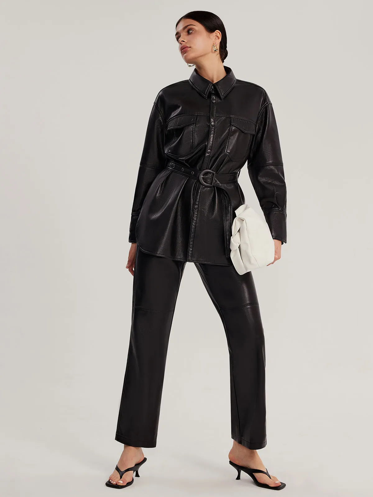 Vegan Leather Shacket With Belt sold by Aha Selected product image thumbnail 3