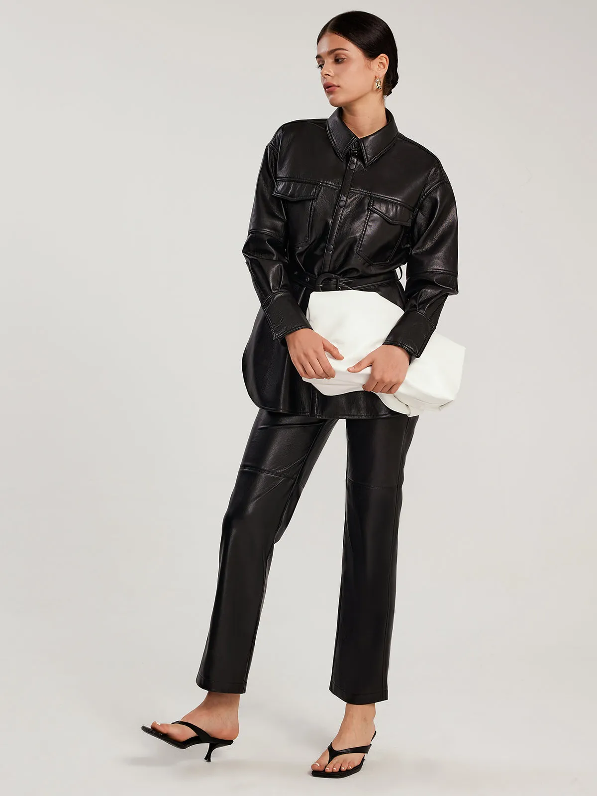 Vegan Leather Shacket With Belt sold by Aha Selected product image thumbnail 4