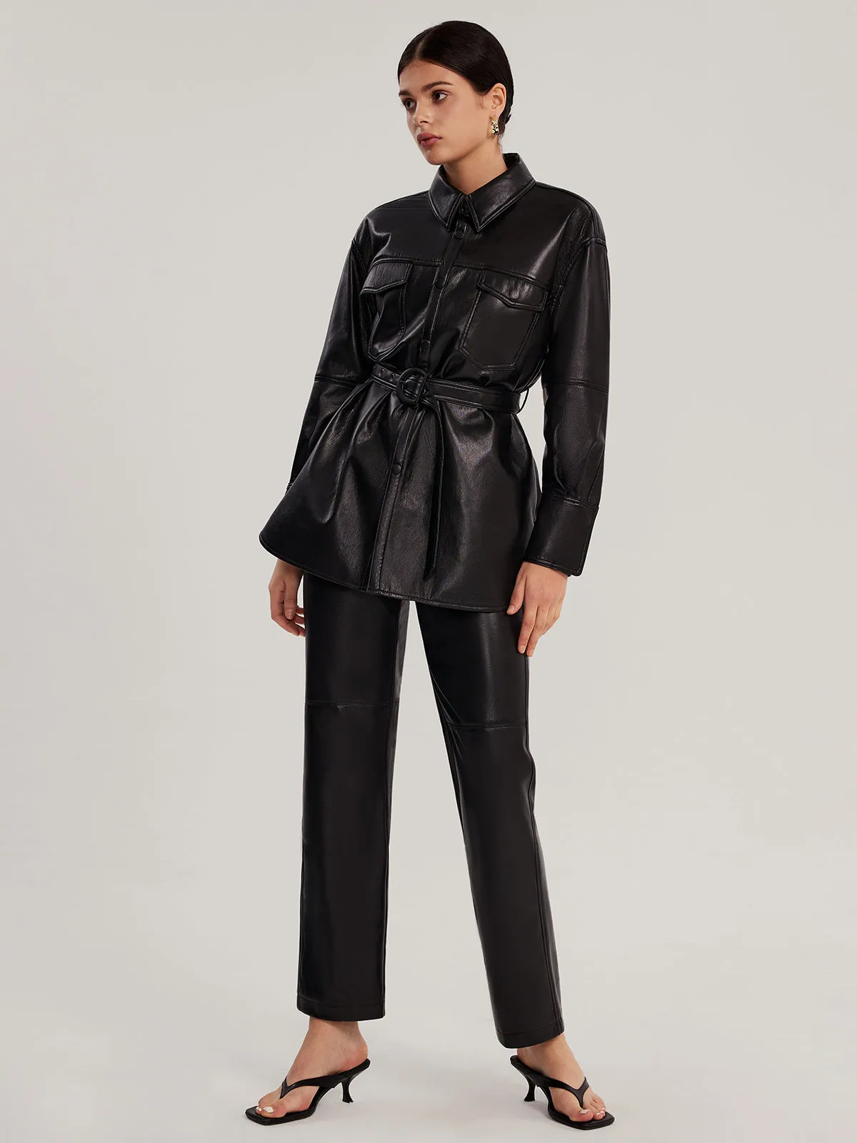 Vegan Leather Shacket With Belt sold by Aha Selected product image thumbnail 5