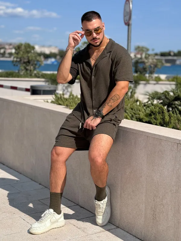 Set: Knit Hawaiian Set Shirt +Short Green sold by Aha Selected