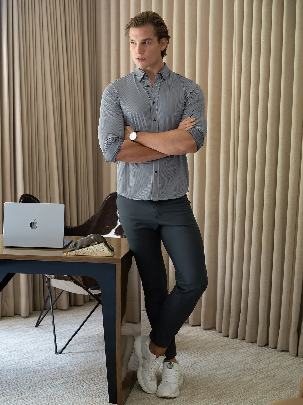 Commuter Performance Dress Shirt-Navy/White Stripe sold by Aha Selected product image thumbnail 5