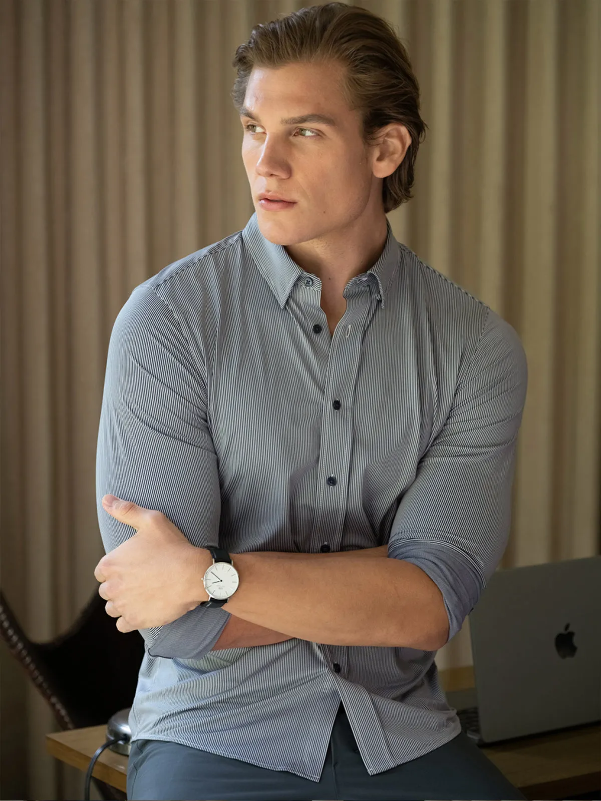 Commuter Performance Dress Shirt-Navy/White Stripe sold by Aha Selected product image thumbnail 3