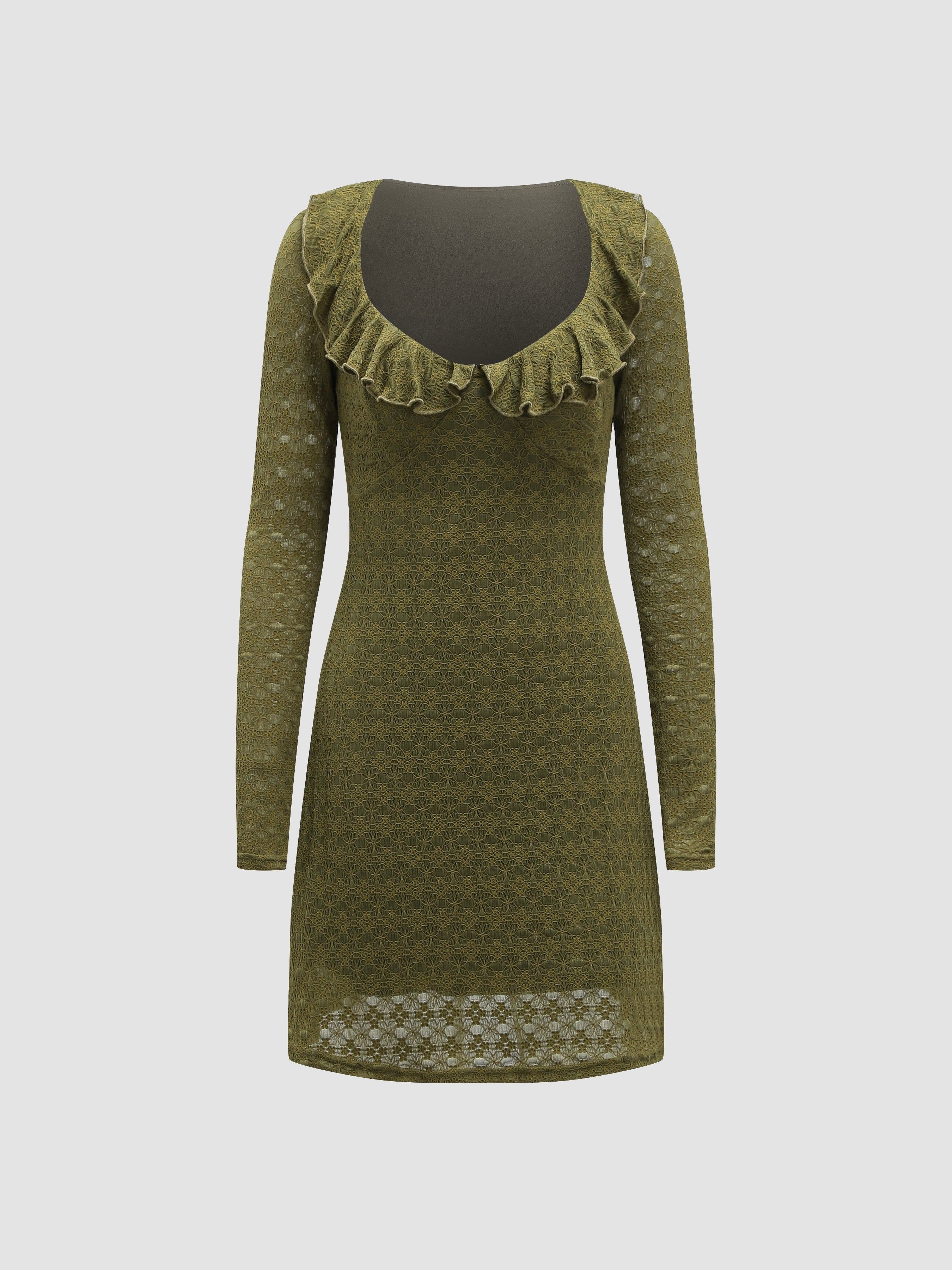 Knitted Lace Ruffle Hem Sweetheart Neck Dress sold by Aha Selected