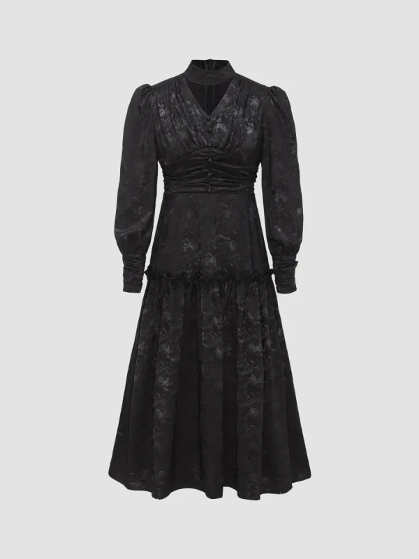 Satin Jacquard Ruffle Dress sold by Aha Selected