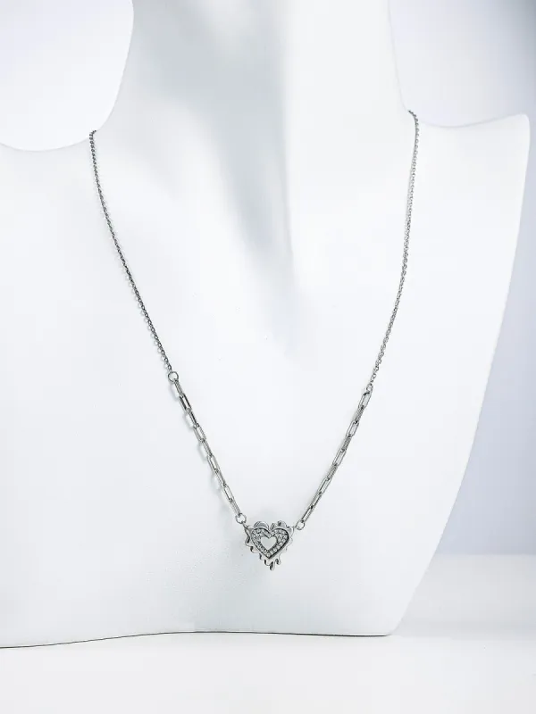 Asymmetrical Silver Necklace With Heart Shape sold by Aha Selected