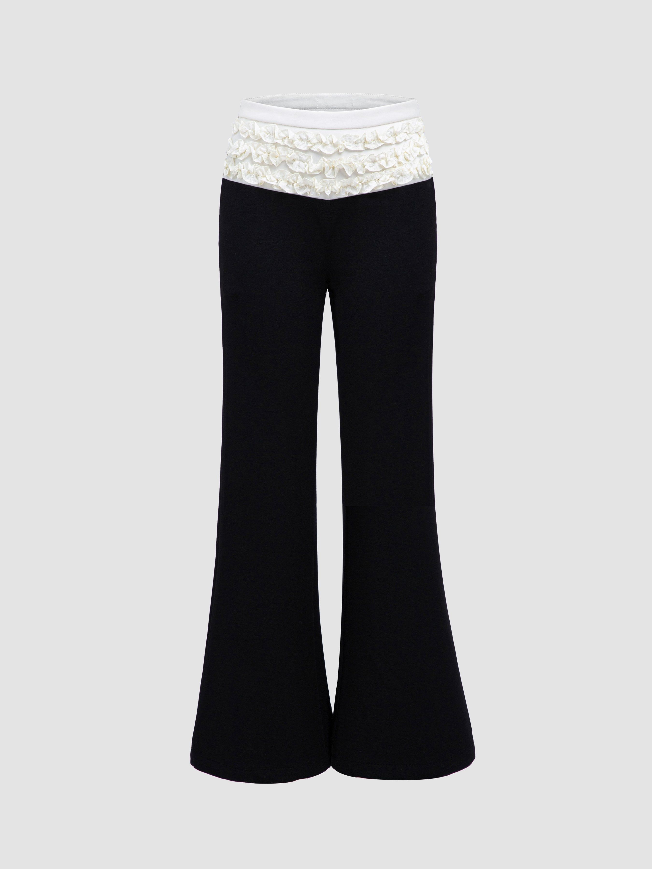 Pleated Lace Hem Wide Leg Pants sold by Aha Selected