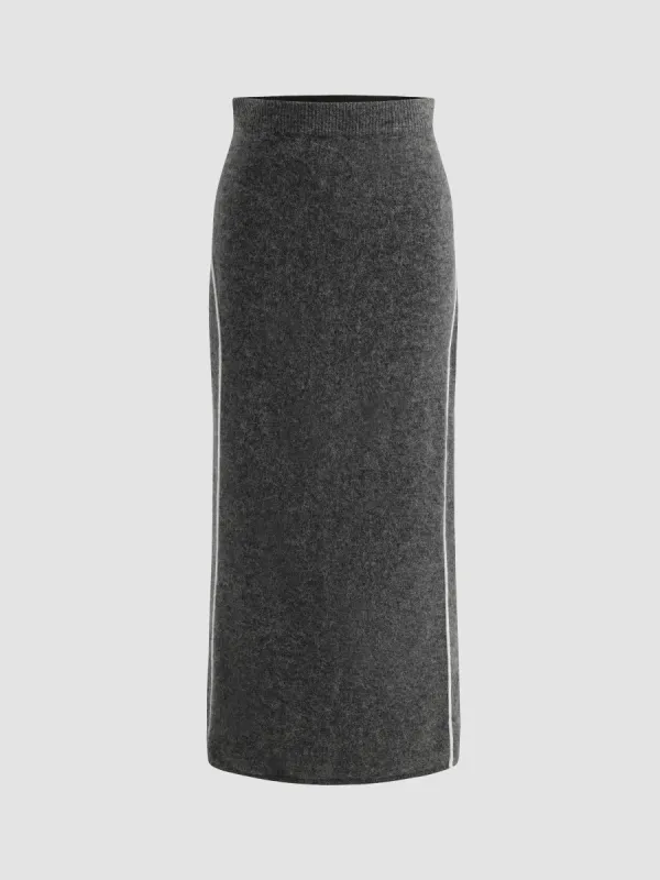 Cozy Color-Block Stretchy Long Skirt sold by Aha Selected