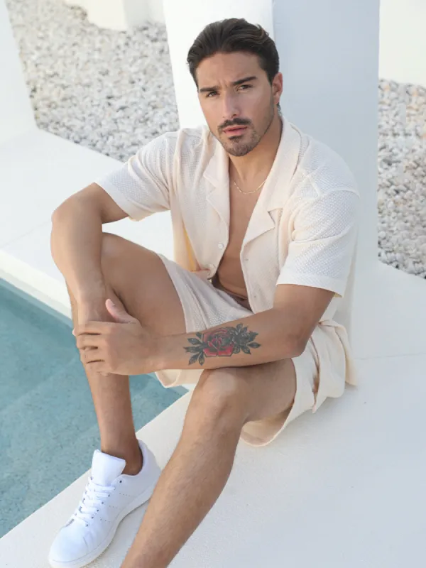 Set: Knit Hawaiian Set Shirt +Short Sand sold by Aha Selected