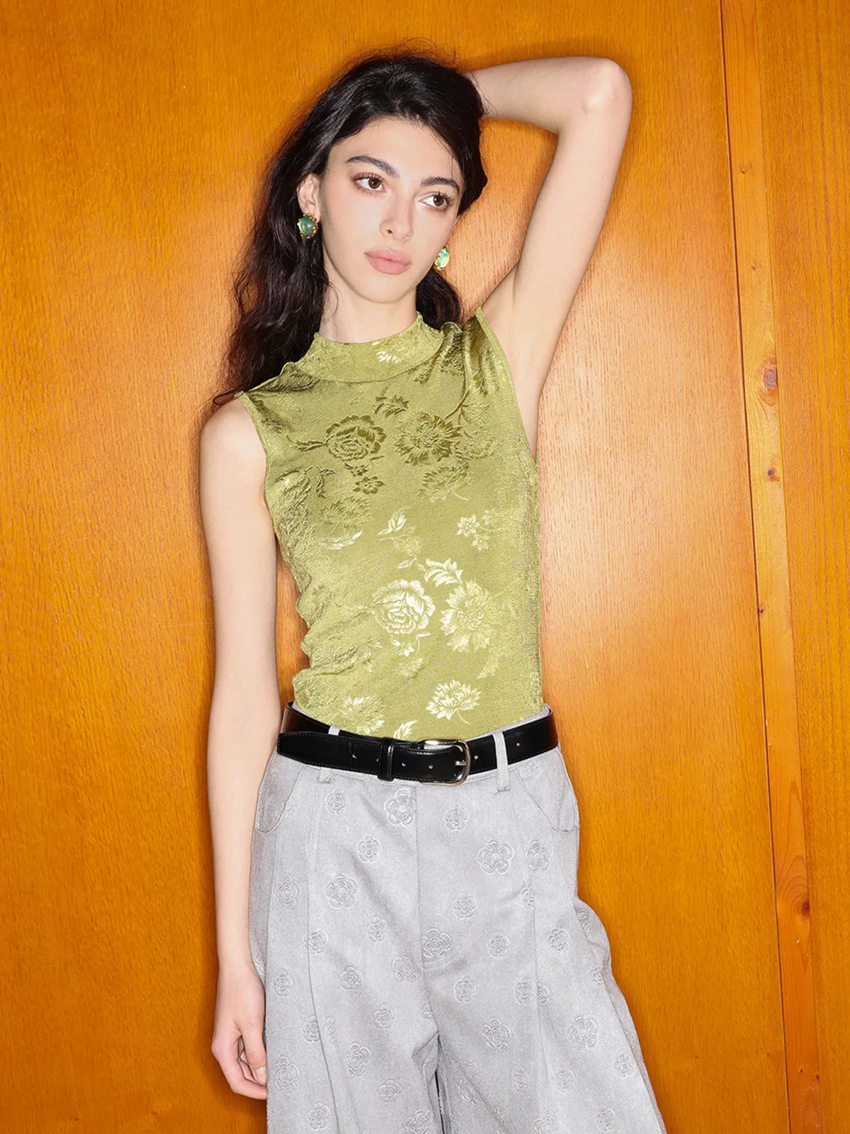 Knitted Embossed Small High-Neck Vest sold by Aha Selected